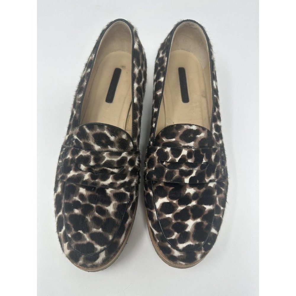 Longchamp Womens Le Pliage Heritage Penny Loafer Leopard Print Calf Hair Size 38